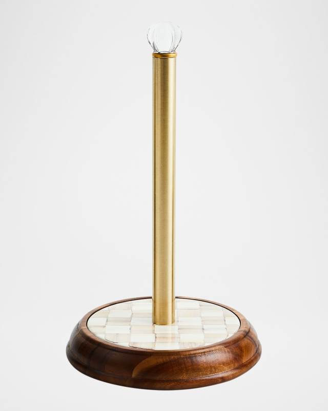 Mocha Check Wood Paper Towel Holder